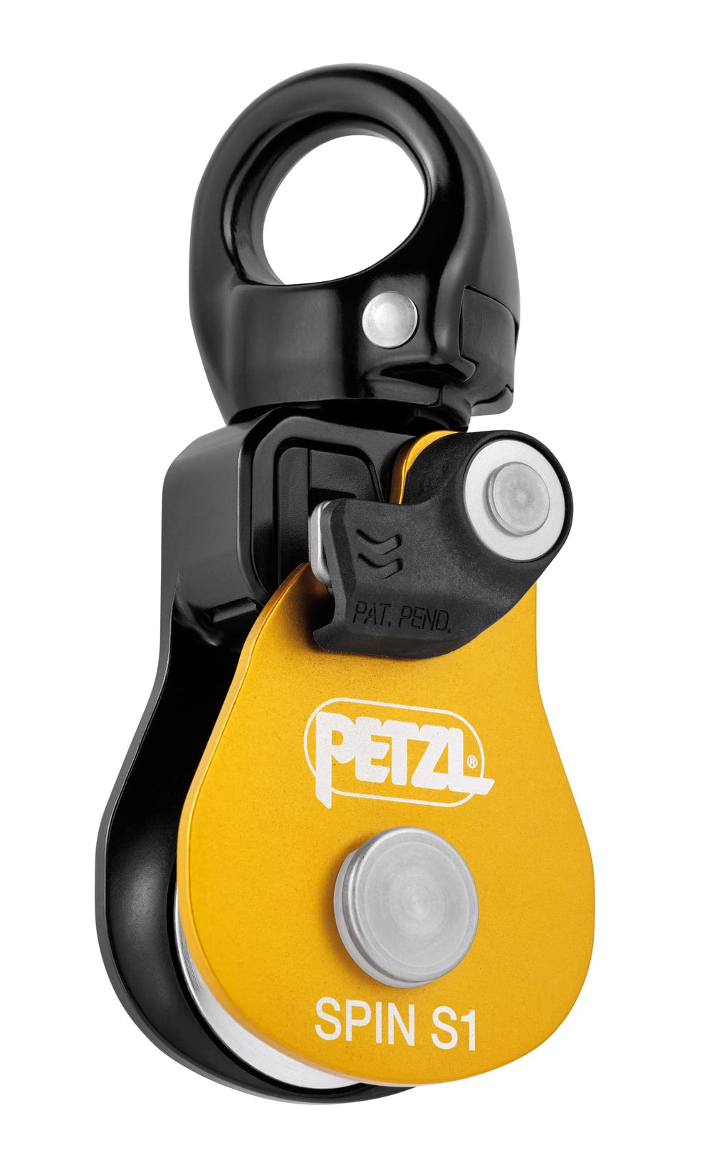 Petzl Spin S1 openable pulley side plate enables rope installation while anchored.