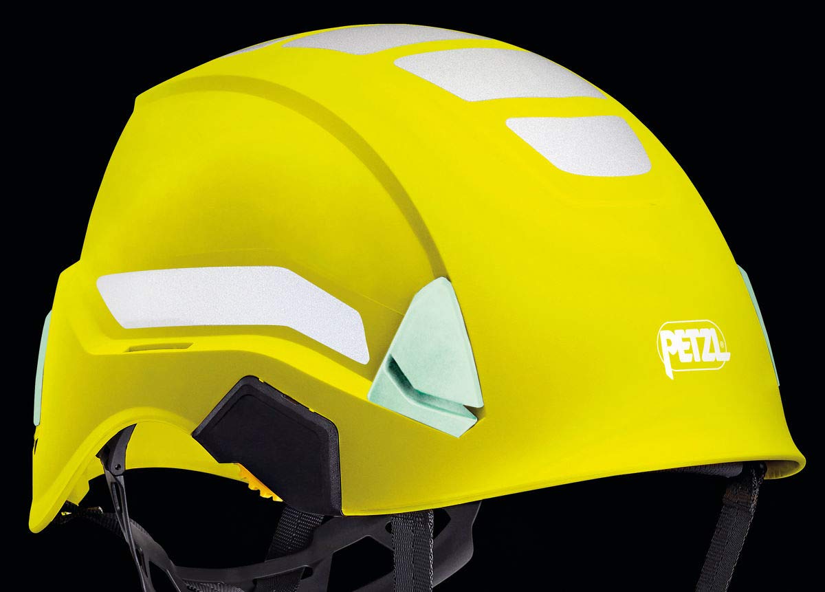 Petzl Strato reflective stickers applied to a helmet for safer nighttime riding