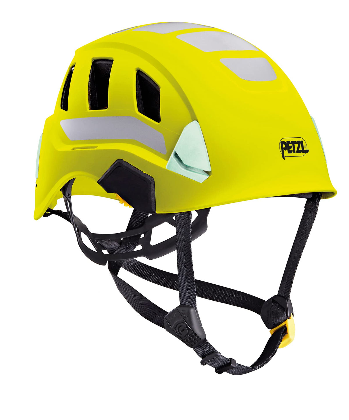 Petzl Strato Vent helmet in hi-visibility yellow for high-visibility safety on worksites.