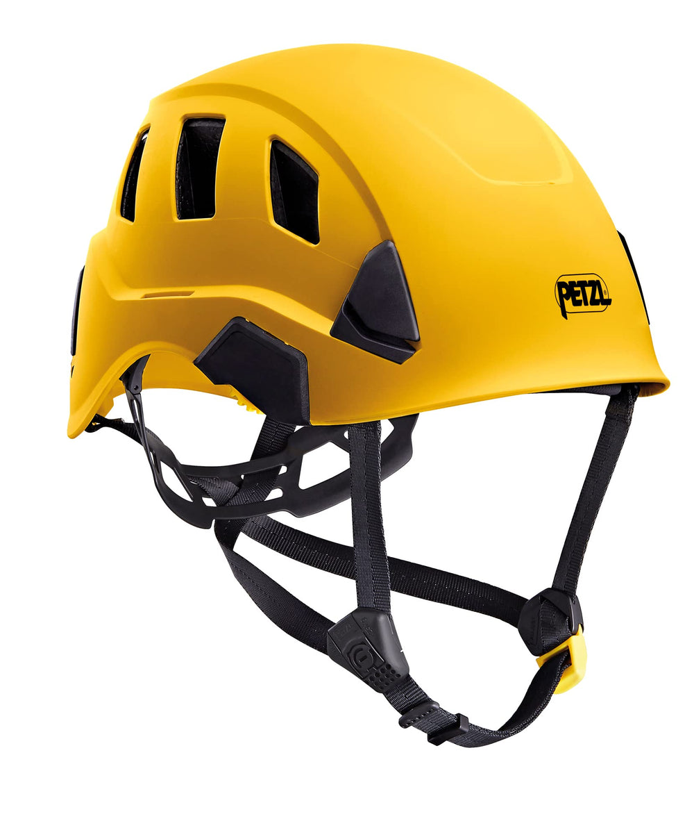 Petzl Strato Vent yellow helmet front view showing cooling airflow for hot work