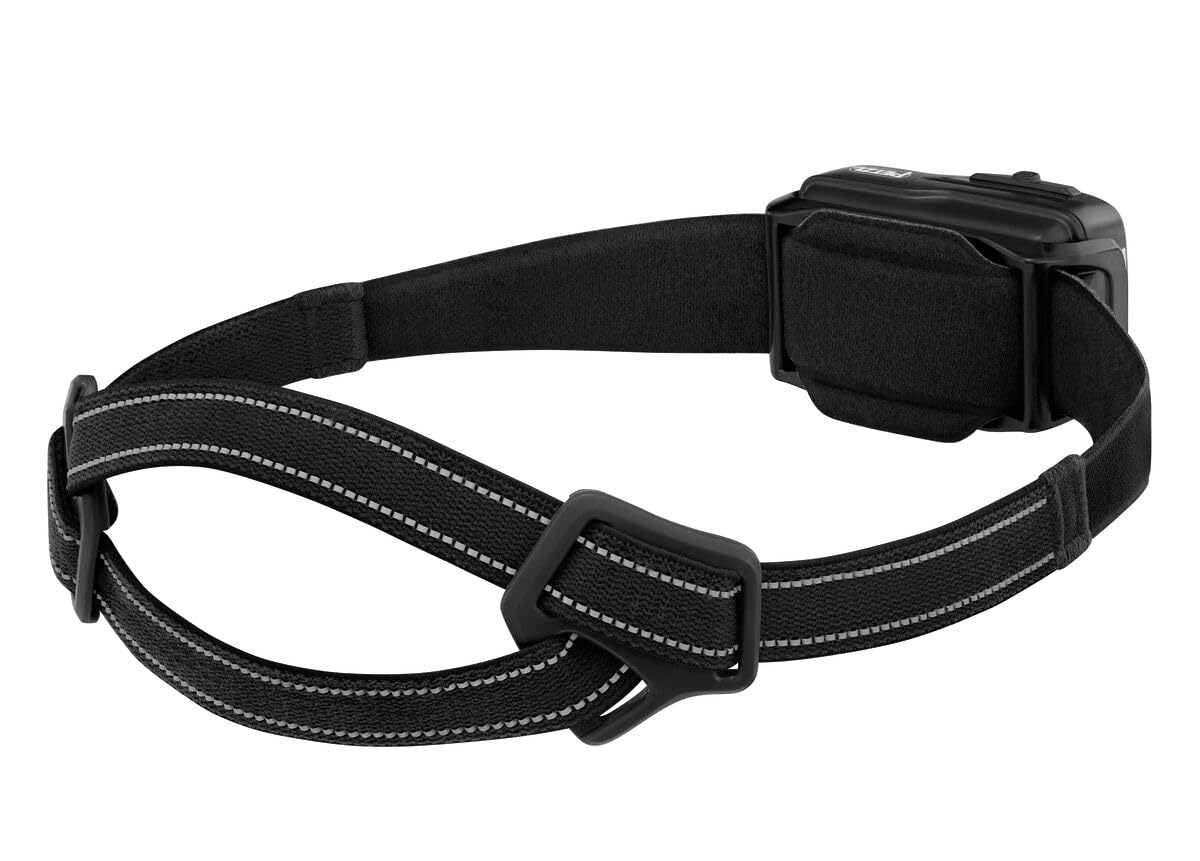 Petzl Swift RL headlamp rear view highlighting USB-C rechargeable battery and long-lasting power.