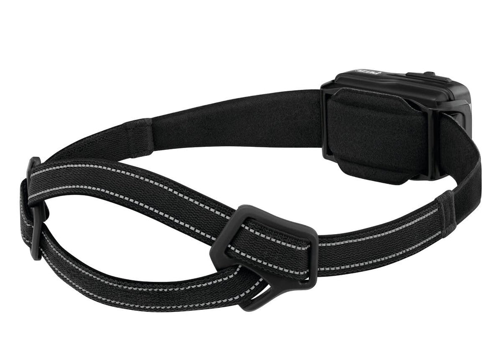 Petzl Swift RL headlamp rear view highlighting USB-C rechargeable battery and long-lasting power.