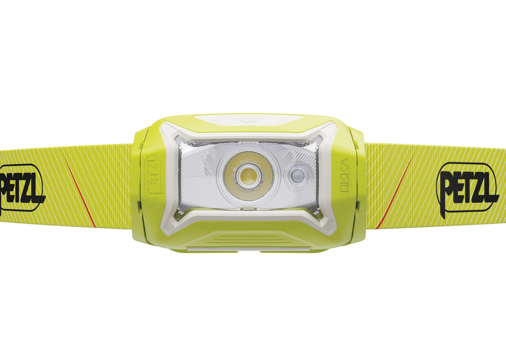 Petzl TIKKA headlamp worn on head for hands-free light during hikes and climbs.