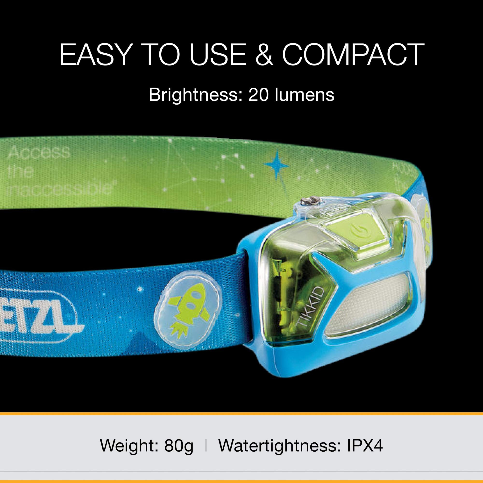 Close-up of PETZL TIKKID battery compartment showing safety design