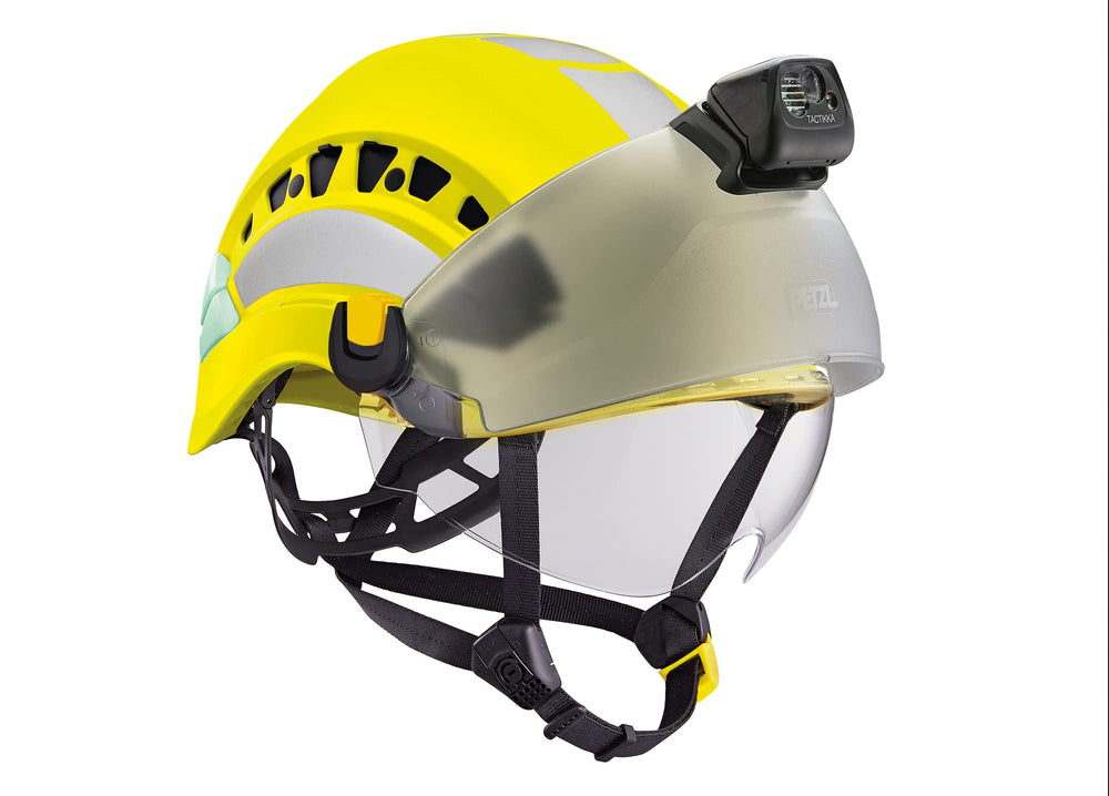 Petzl Vertex Vent accessory slots support PIXA/DUO lamps and shields for modular setup.