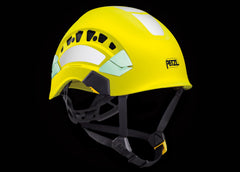Petzl Vertex Vent dual chinstrap enables height mode for secured work at height.