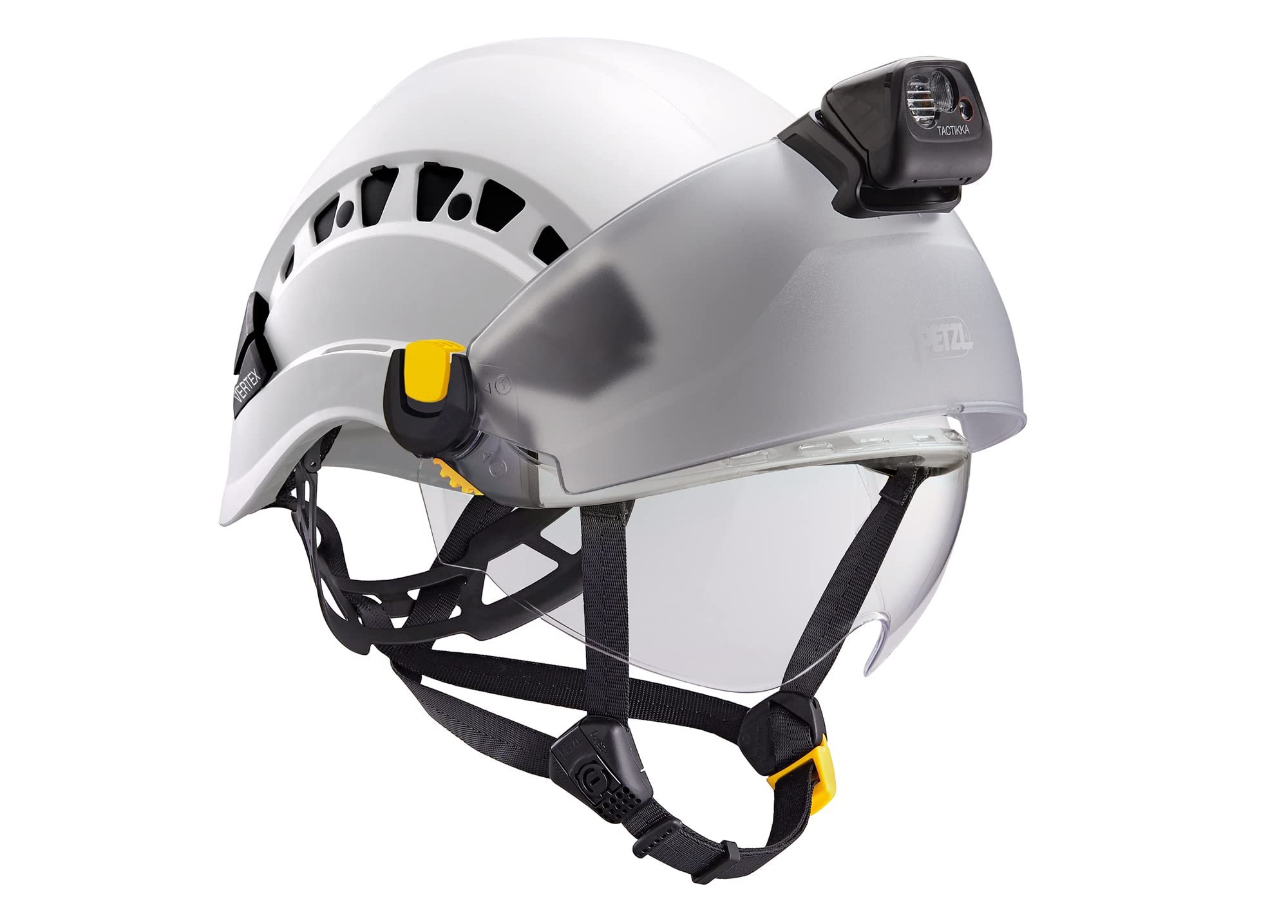 Petzl Vertex Vent helmet compatible with PIXA/DUO lamps and visors for enhanced visibility