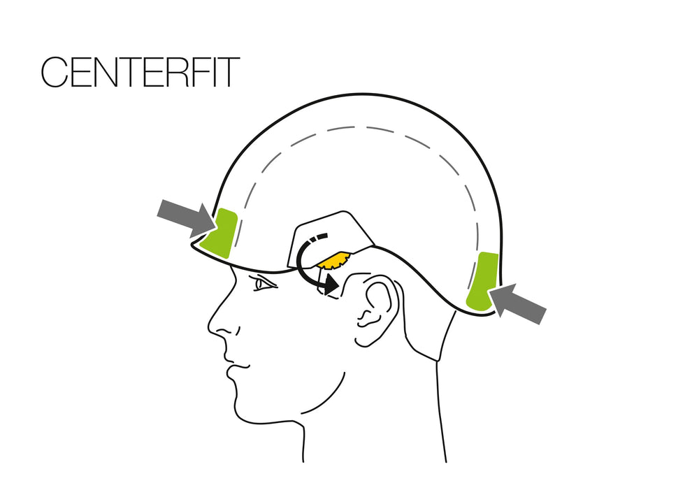 Petzl Vertex Vent side view highlighting DUAL chinstrap and accessory slots for enhancements.