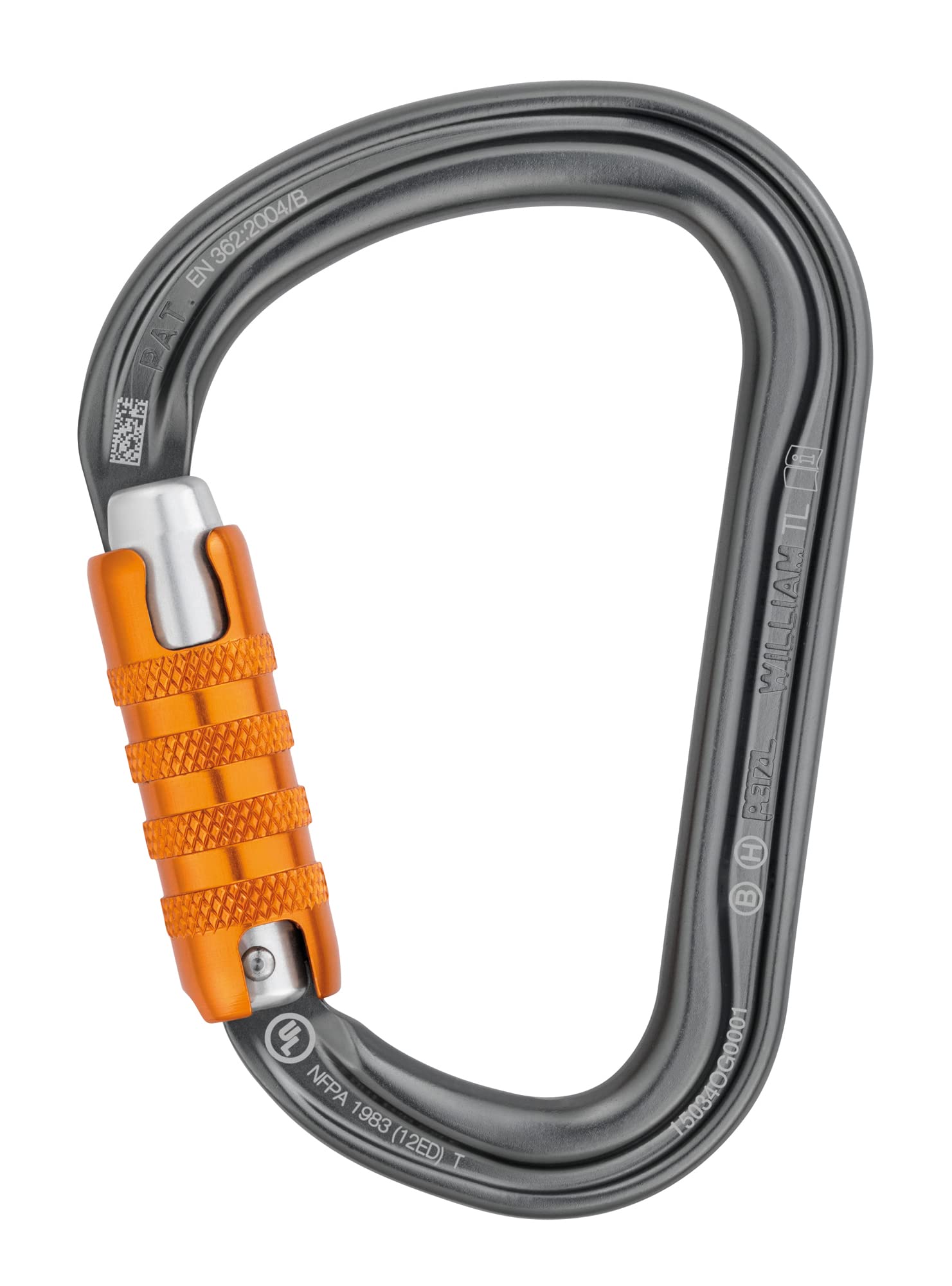 Petzl William carabiner HMS pear shape for organized belay stations and ropes.