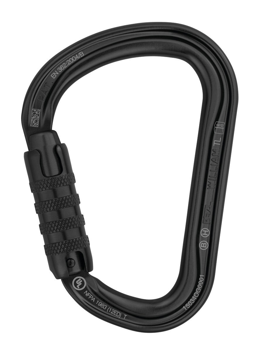 Petzl William carabiner TRIACT-Lock in black for secure belay and gear organization