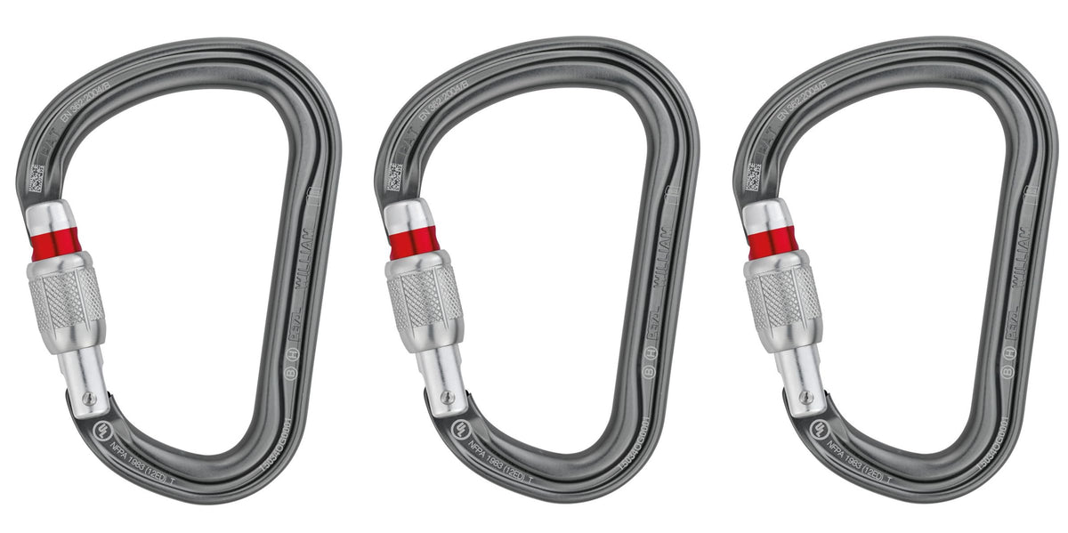 Petzl William pear-shaped locking carabiner, ideal for secure belay station connections
