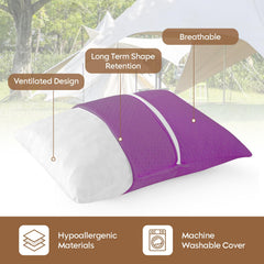 PEUJEW pillow side view in purple cover showing neck support