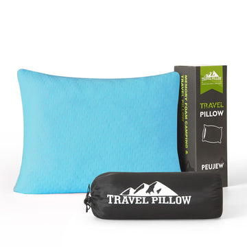 PEUJEW small shredded memory foam pillow sky blue for travel comfort.