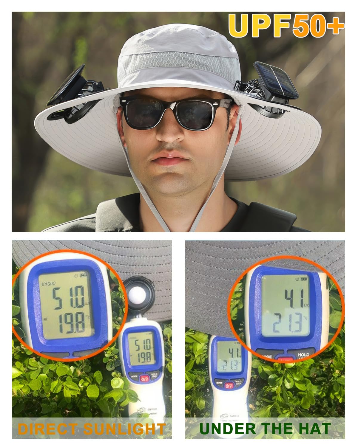 pewjury solar panel and fan assembly close-up demonstrates versatile power for outdoor use.