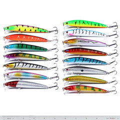 Pezlun 15-piece fishing lures kit - Minnow, Popper, and Crank baits