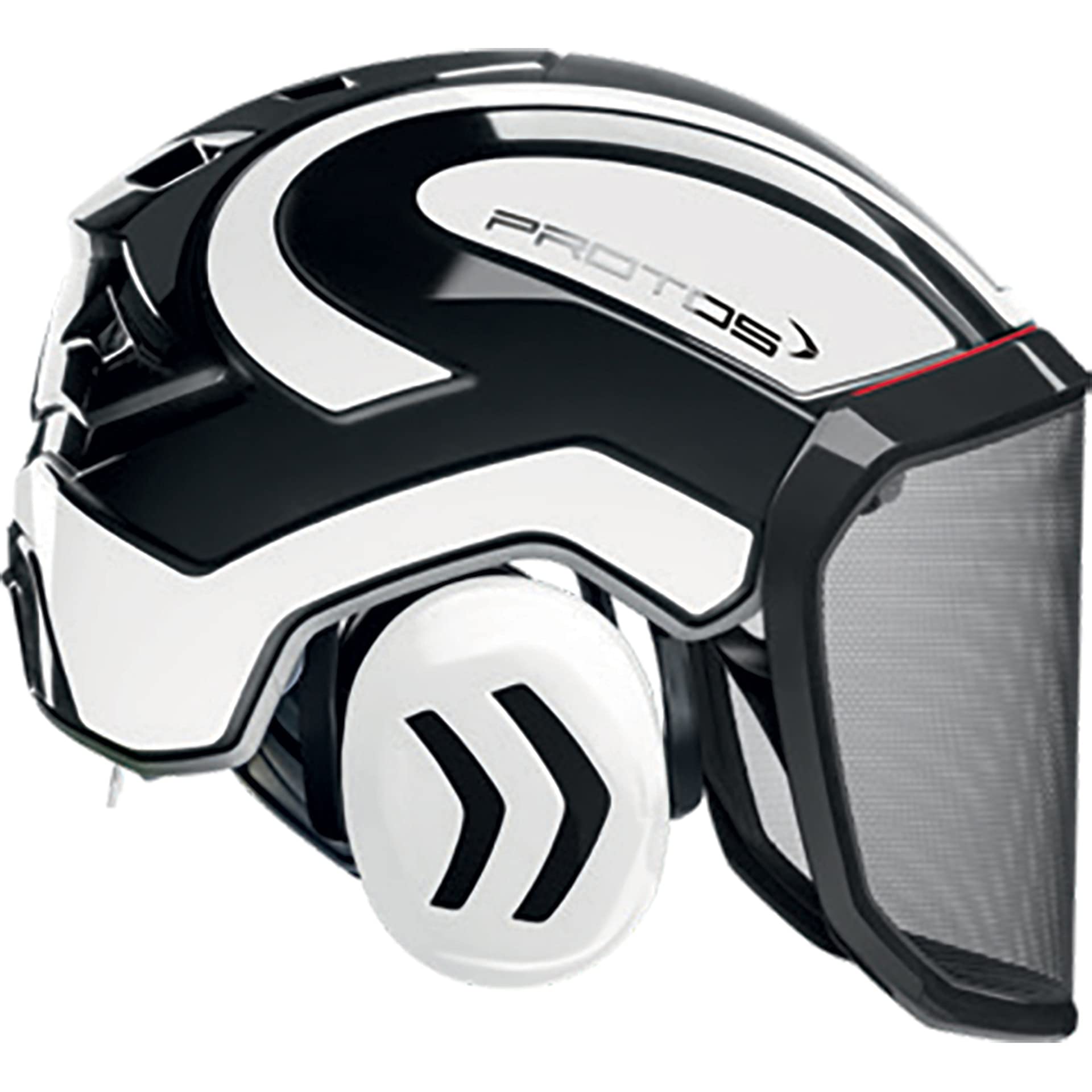 Pfanner Protos Integral Arborist Helmet front view in white and black for high visibility.
