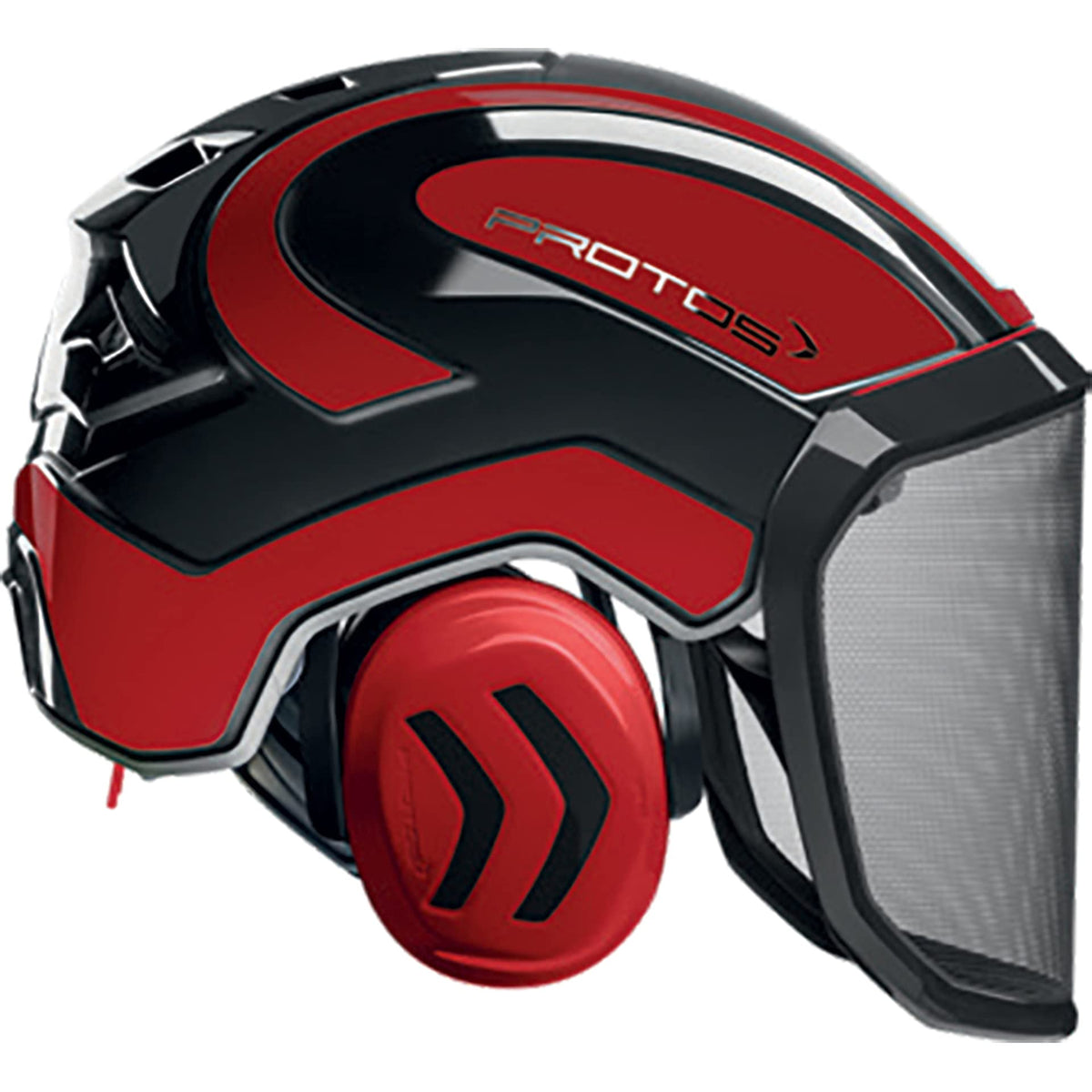 Pfanner Protos Integral arborist helmet in red and black showing lightweight breathability