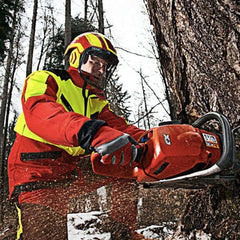 Pfanner Protos Integral Arborist Helmet side view showing integrated hearing protection for safety.