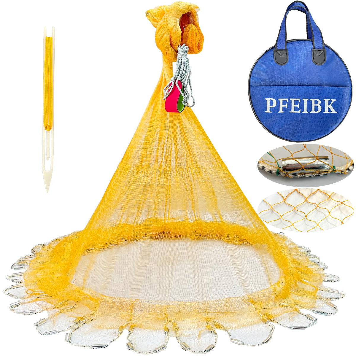 Pfeibk cast net three-eighths-inch mesh ready for bait fishing.