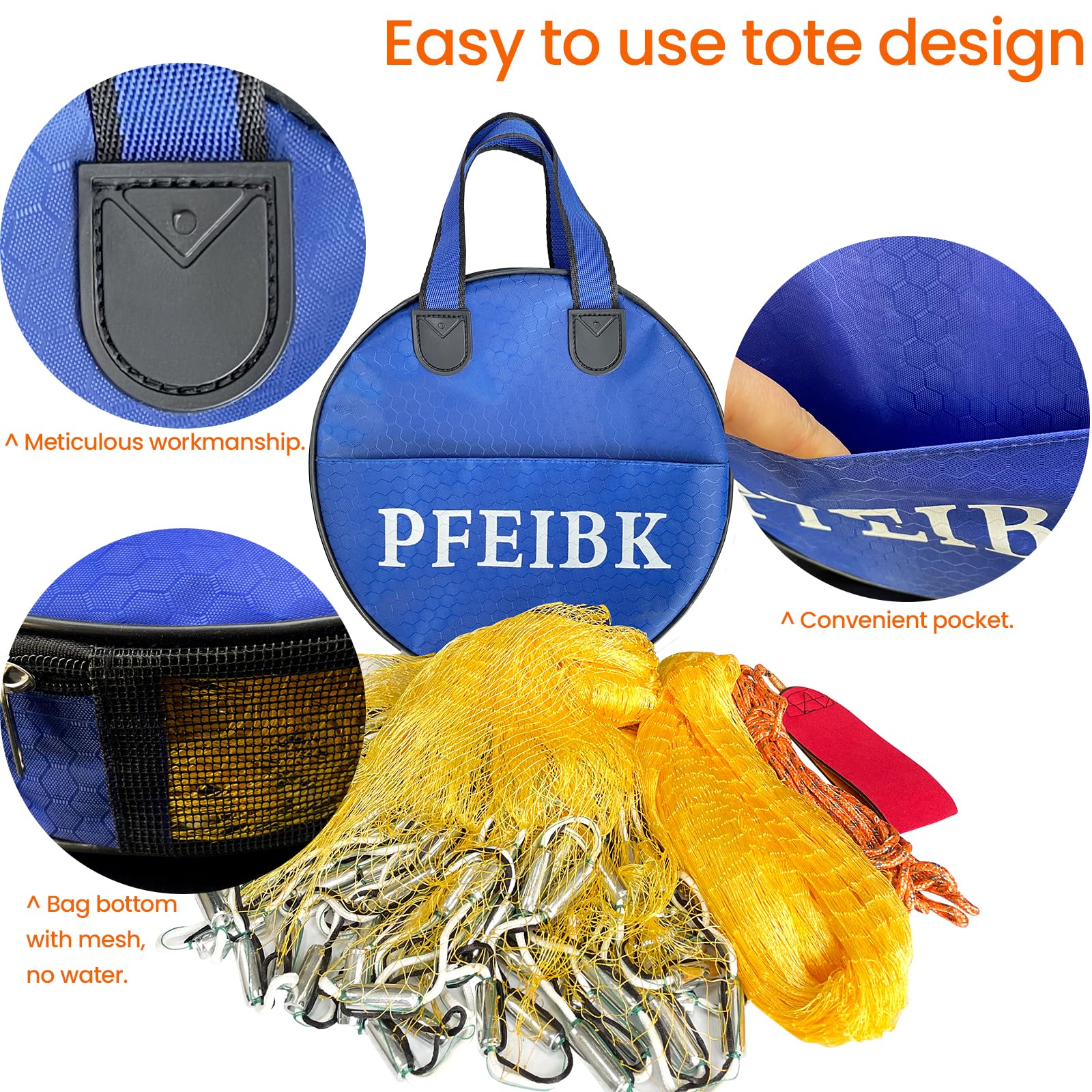 Pfeibk cast net neatly stored in carry bag after use.