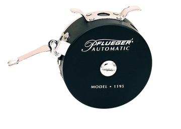 Pflueger Automatic Fly Reel 44385 with right-hand handle enables hands-free operation on the water.