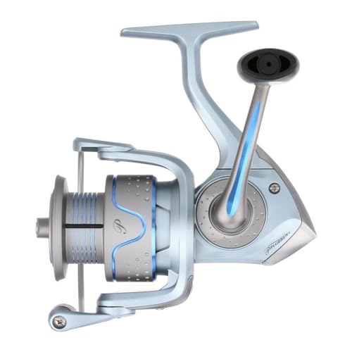 Pflueger President Ladies Edition aluminum spool supports mono, fluorocarbon, and braid lines.