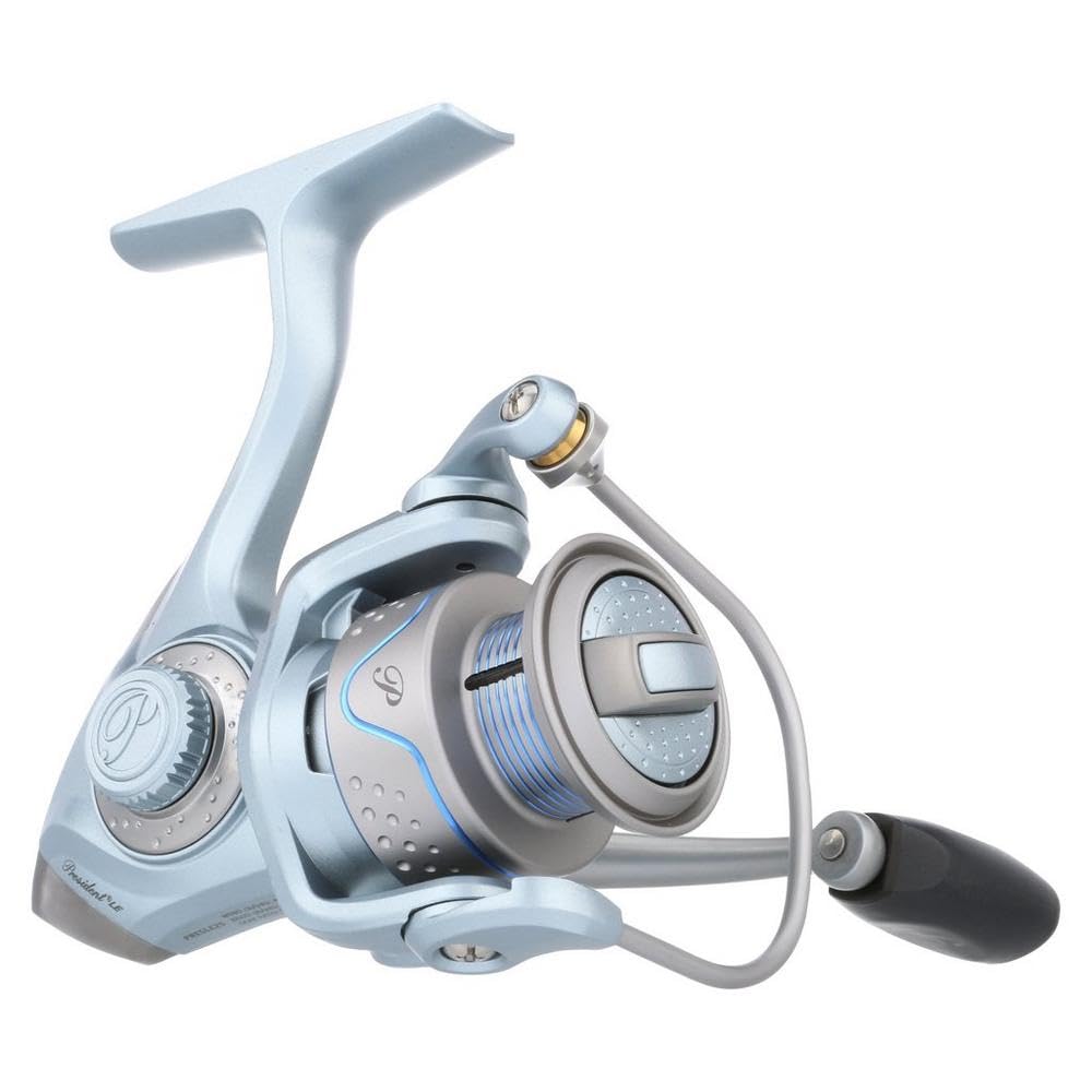 Pflueger President Ladies Edition spinning reel with graphite body for lightweight performance.