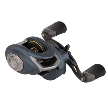 Pflueger President low-profile reel side view highlights the graphite frame for light handling.