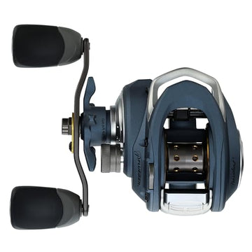 Pflueger President LP reel shows magnetic braking system for precise control.