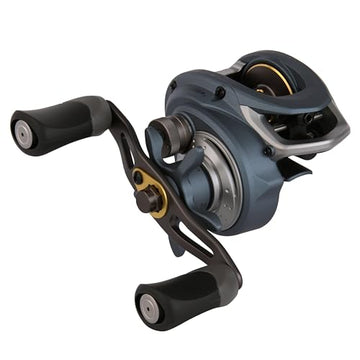 Pflueger President reel side view highlights graphite frame for lightweight strength.