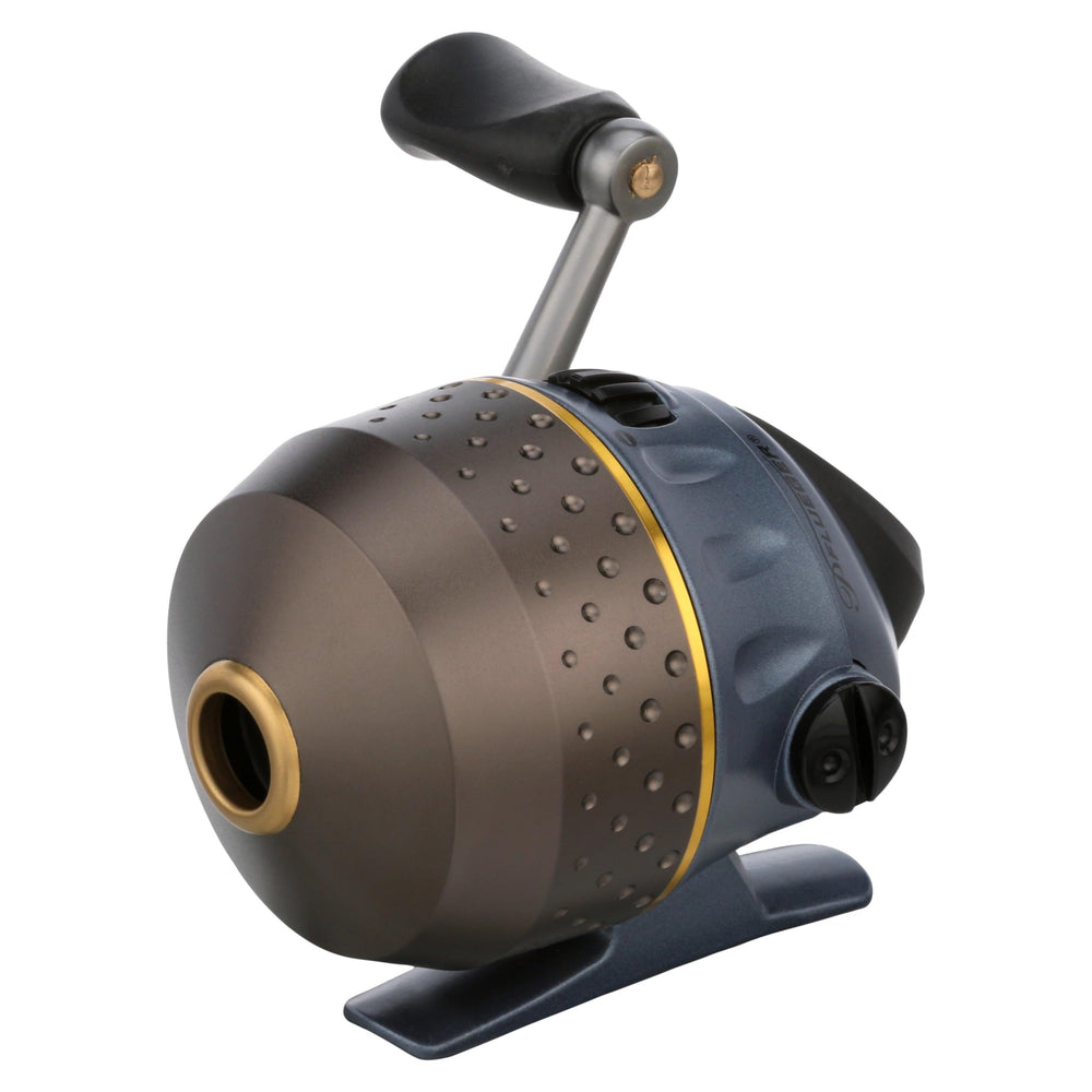 Pflueger President Spincast Size 6 reel with aluminum spool and right/left handle, front view