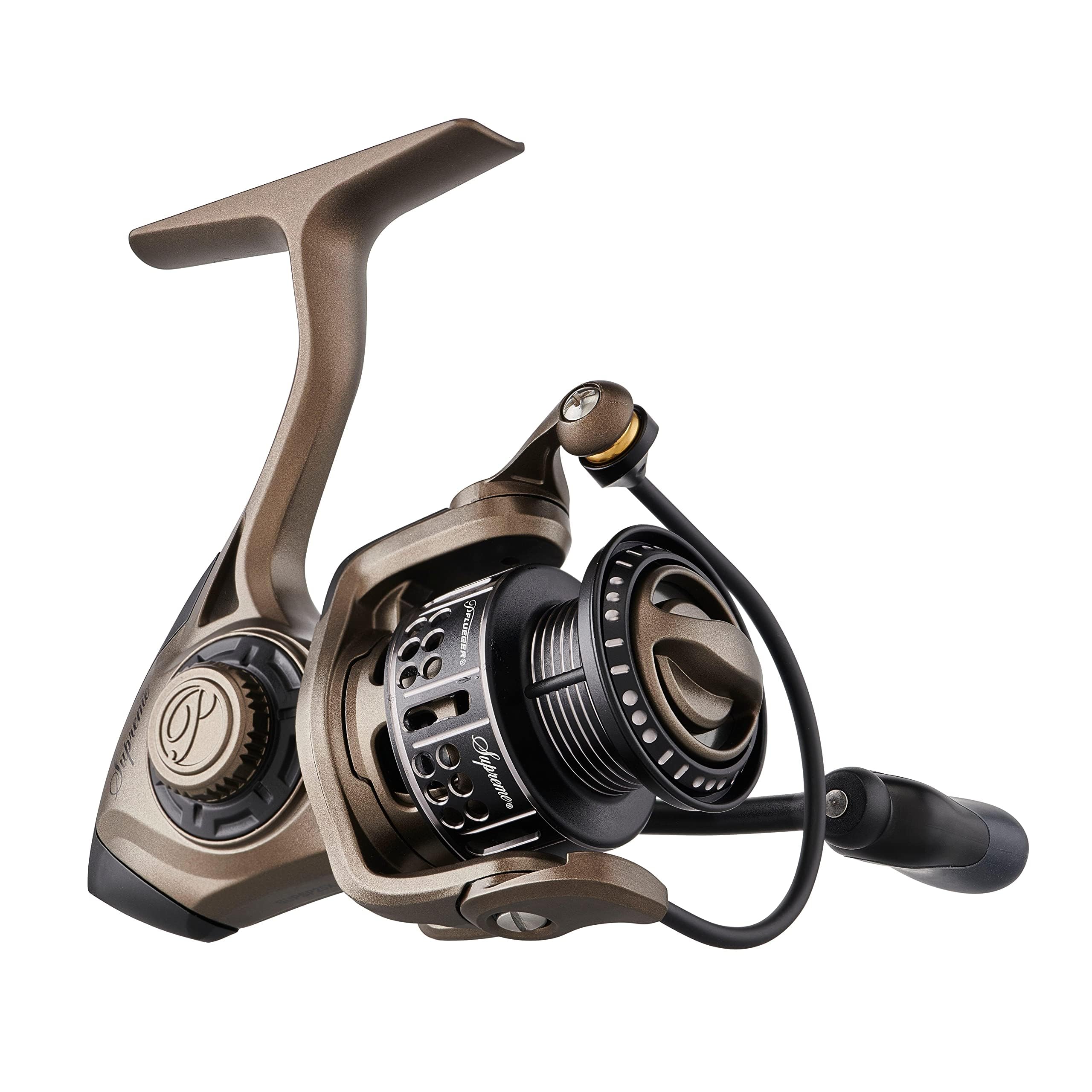 Pflueger Supreme Spinning Reel 25 front view; lightweight magnesium frame for easy handling