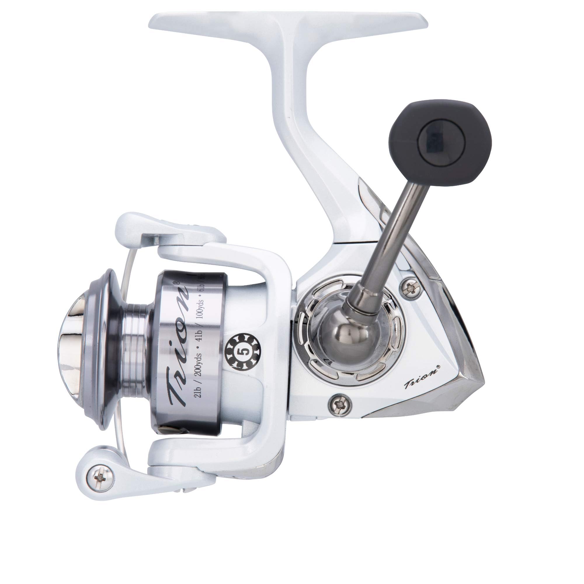 Pflueger Trion spinning reel aluminum spool improves casting distance.