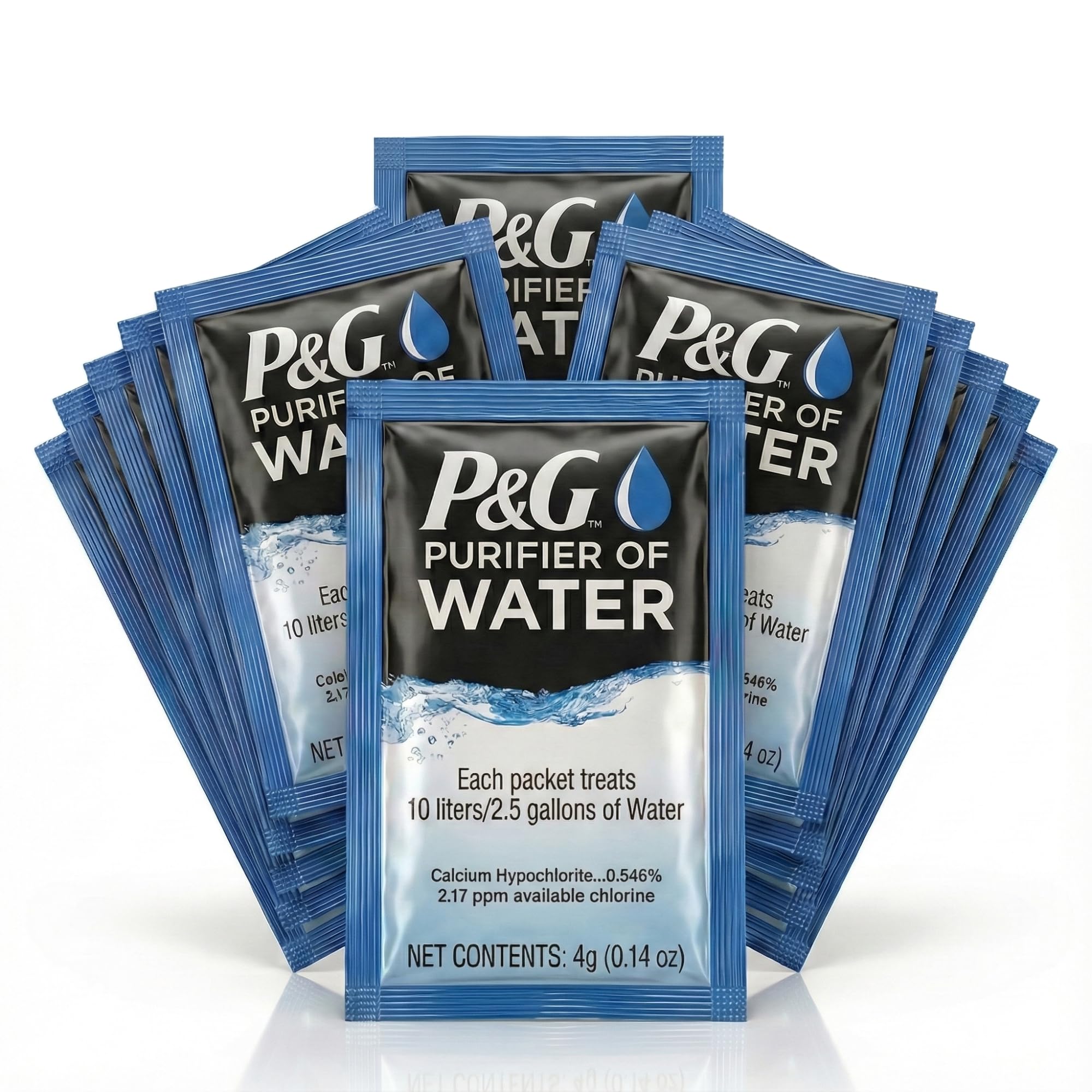 P&G Purifier of Water packets packaging for safe travel.