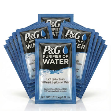 P&G Purifier of Water packets packaging for safe travel.