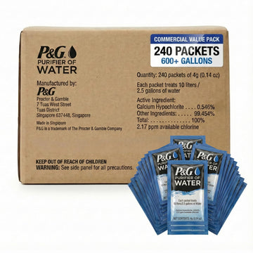P&G Purifier of Water packets in a box for bulk emergency supply