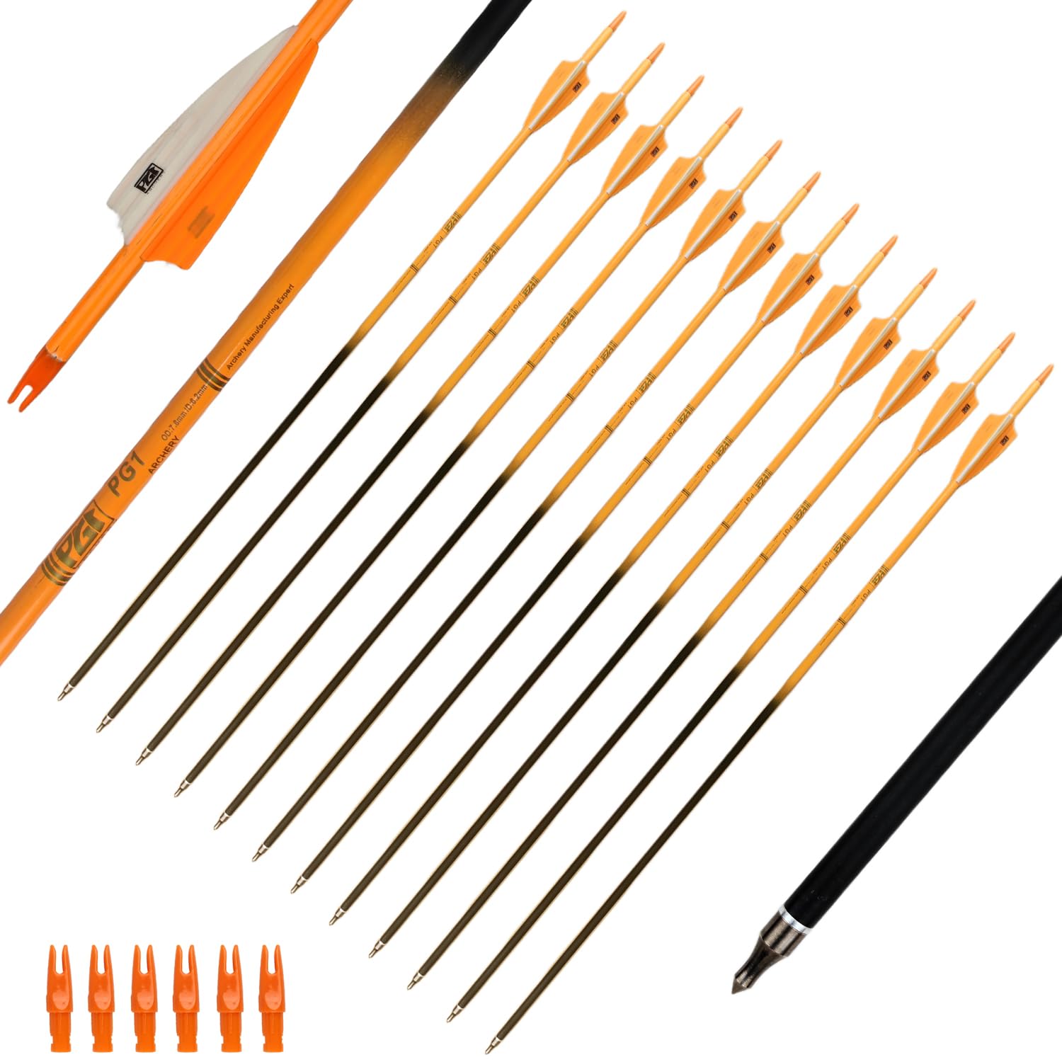PG1ARCHERY 30inch carbon arrow with bright vanes for easy field retrieval.
