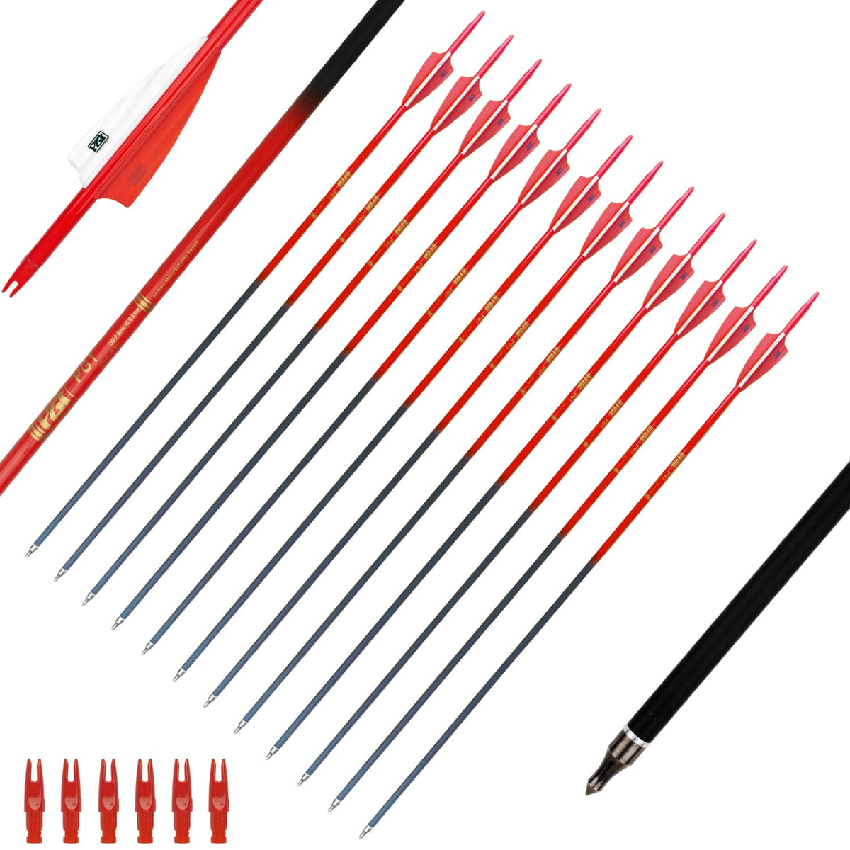 PG1ARCHERY 30-inch carbon arrows with 3-inch vanes for hunting and practice visibility.