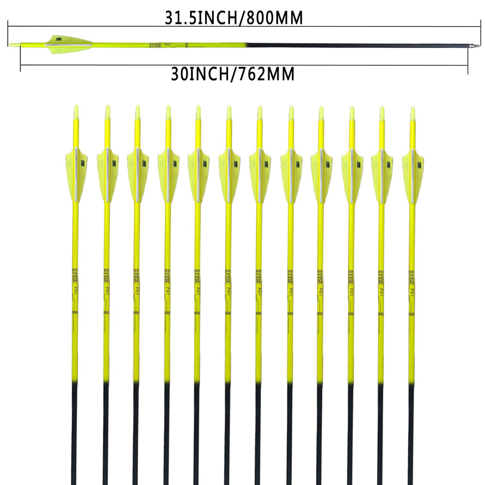 PG1ARCHERY gradient-shaft with bright vanes enhances visibility in fields.