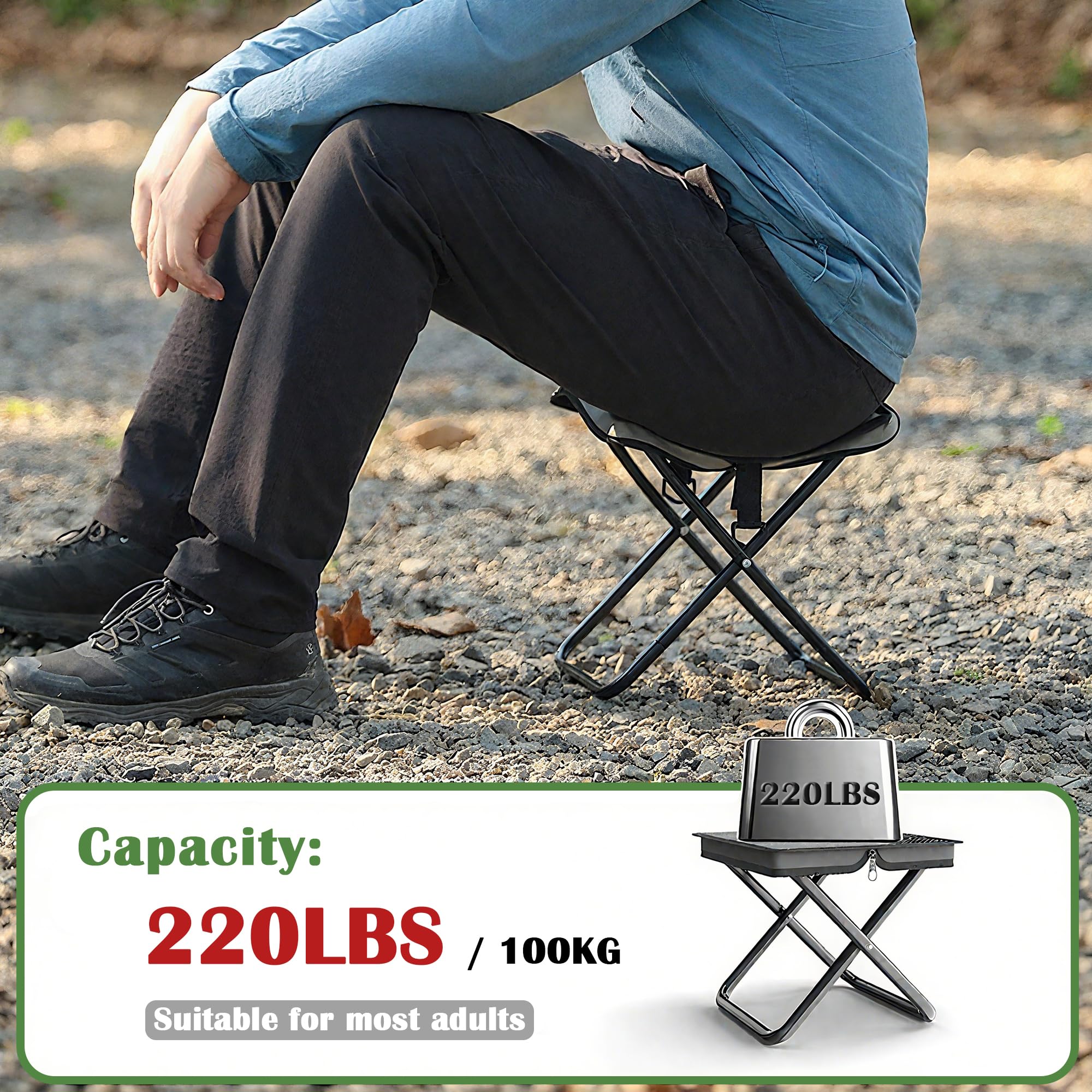 Phamouu camping stool folded large grey for transport