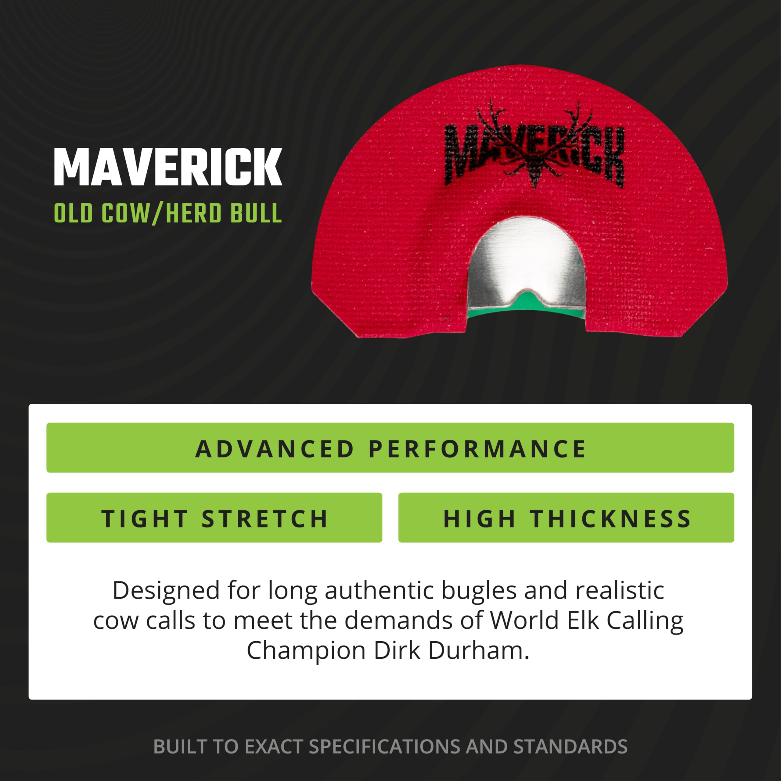 Phelps AMP diaphragm latex technology emphasizing soft calling and durability in varied conditions.