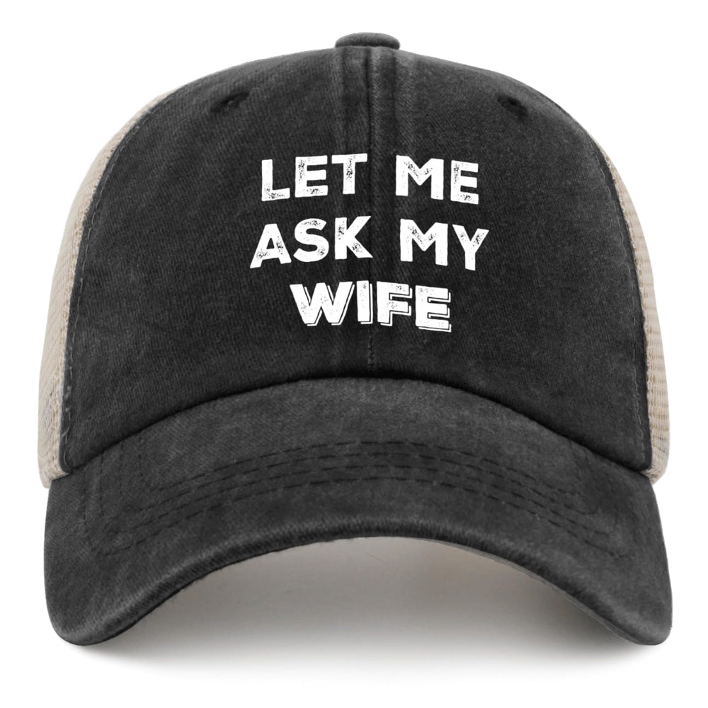 Philysonic Let Me Ask My Wife dad hat front view, lightweight denim feel for daily wear