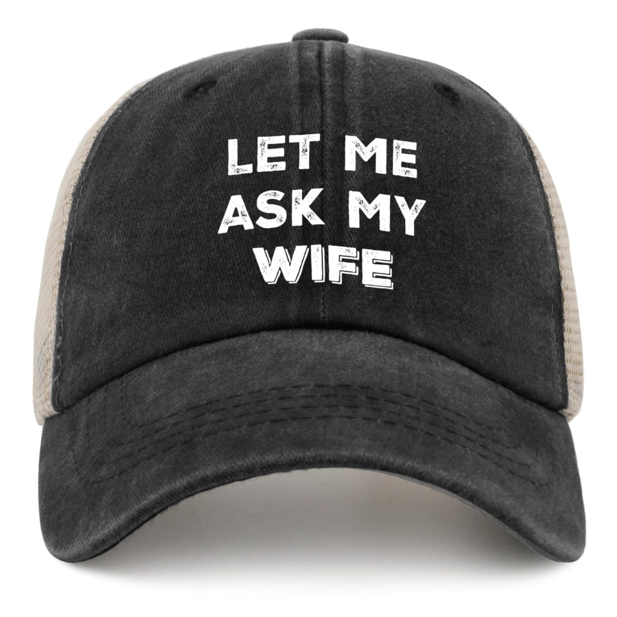 Philysonic Let Me Ask My Wife dad hat front view, lightweight denim feel for daily wear