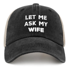 Philysonic Let Me Ask My Wife dad hat front view, lightweight denim feel for daily wear
