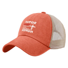 Philysonic Pastor Gift Trucker Hat front view shows breathable mesh for all-day comfort
