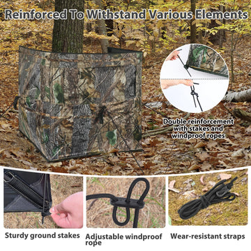 Phoncoo See Through Hunting Blind stability ropes and stakes enhance field reliability in wind.