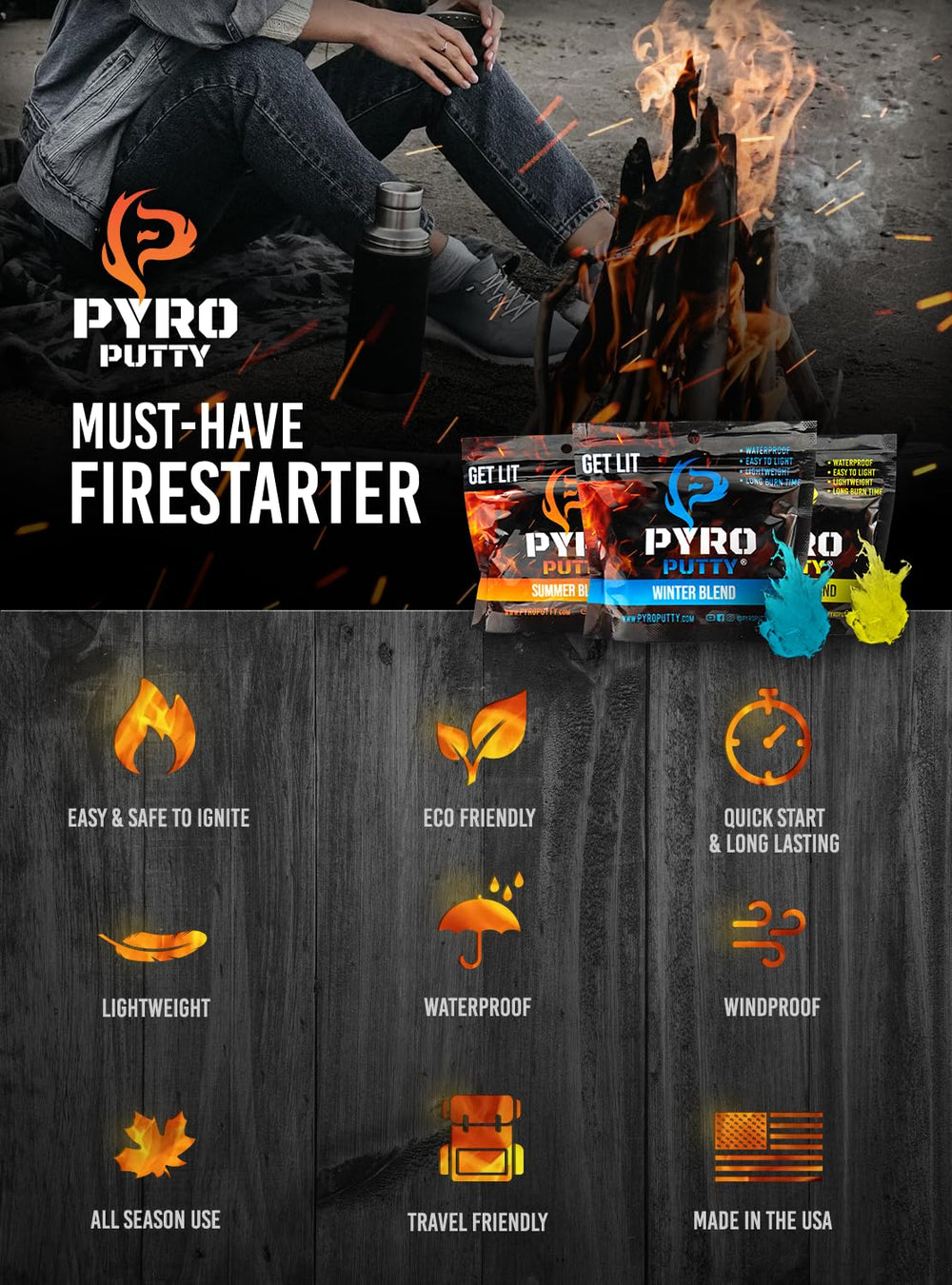 Phone Skope Pyro Putty in campfire setup for reliable heat and ambiance.