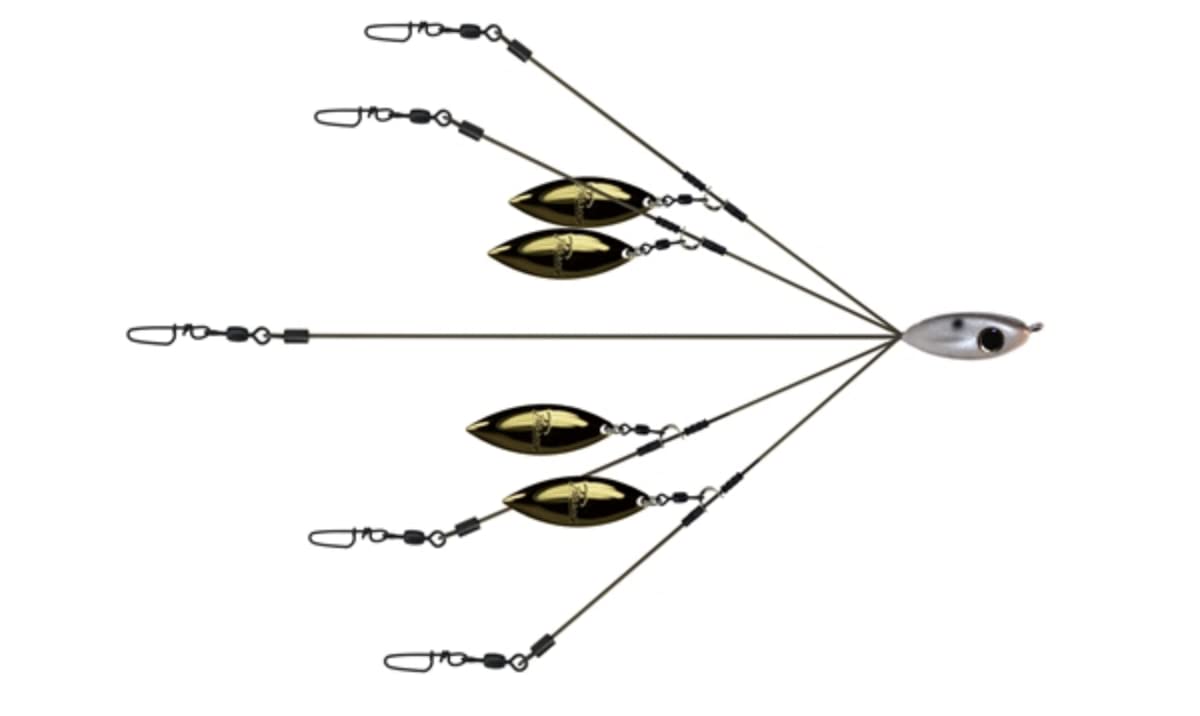 Picasso Bait Ball Finesse Gold Willow Blade close-up shows compact head and subtle blade flash.