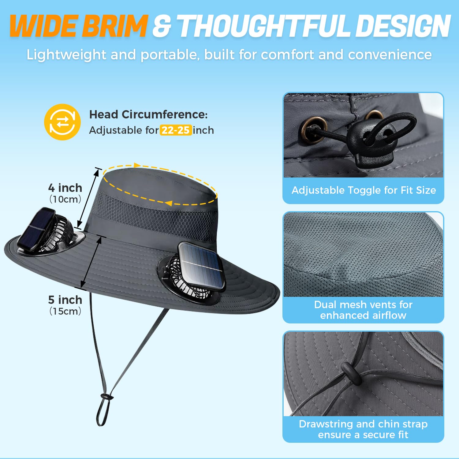 Hat charging via solar power and USB charging port