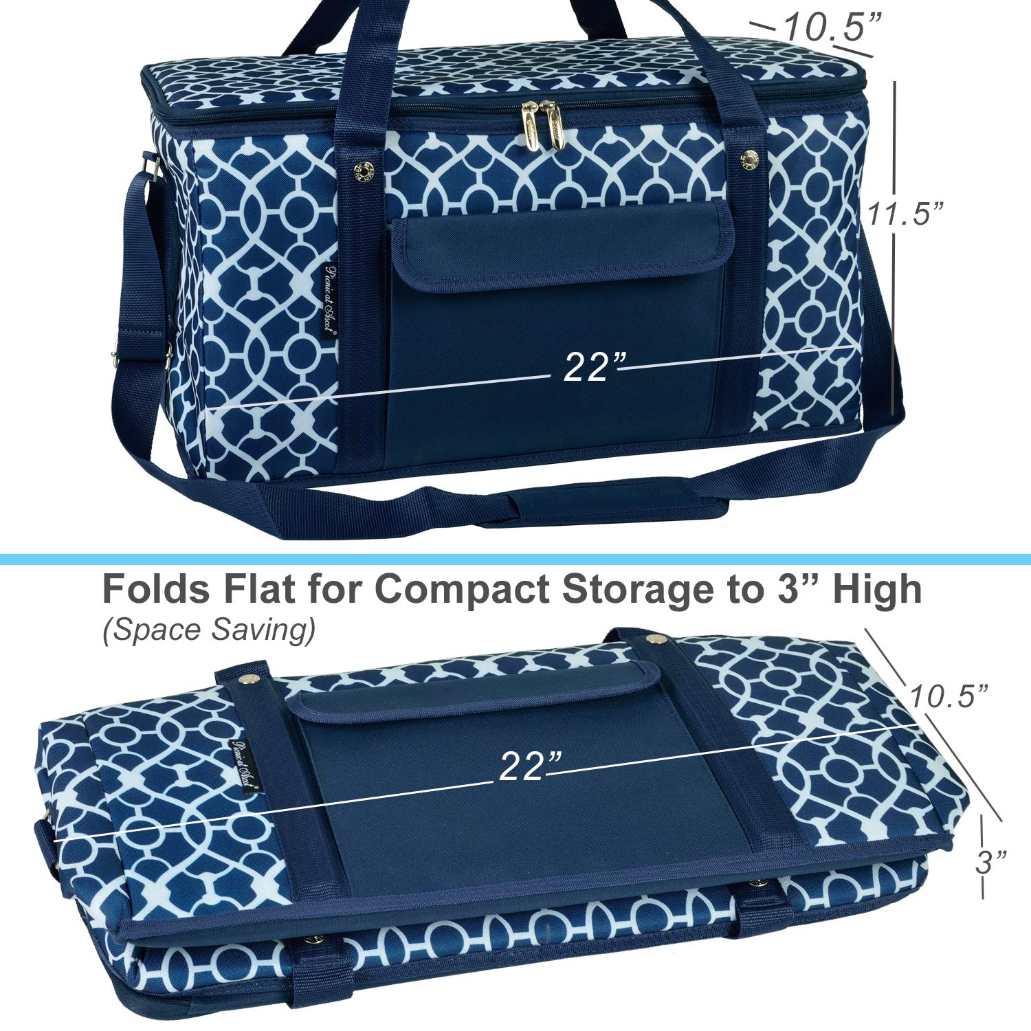 Picnic at Ascot 64-can cooler with shoulder strap for easy transport.